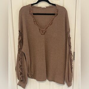 ANDTHEYWHY V Neck Waffle Oversized Sweater